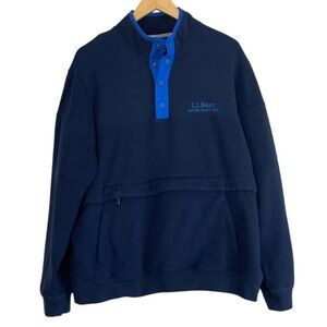 L.L. Bean Mens 1912 Mock Neck Sweatshirt Quarter Snap Pullover Navy Blue Size XL